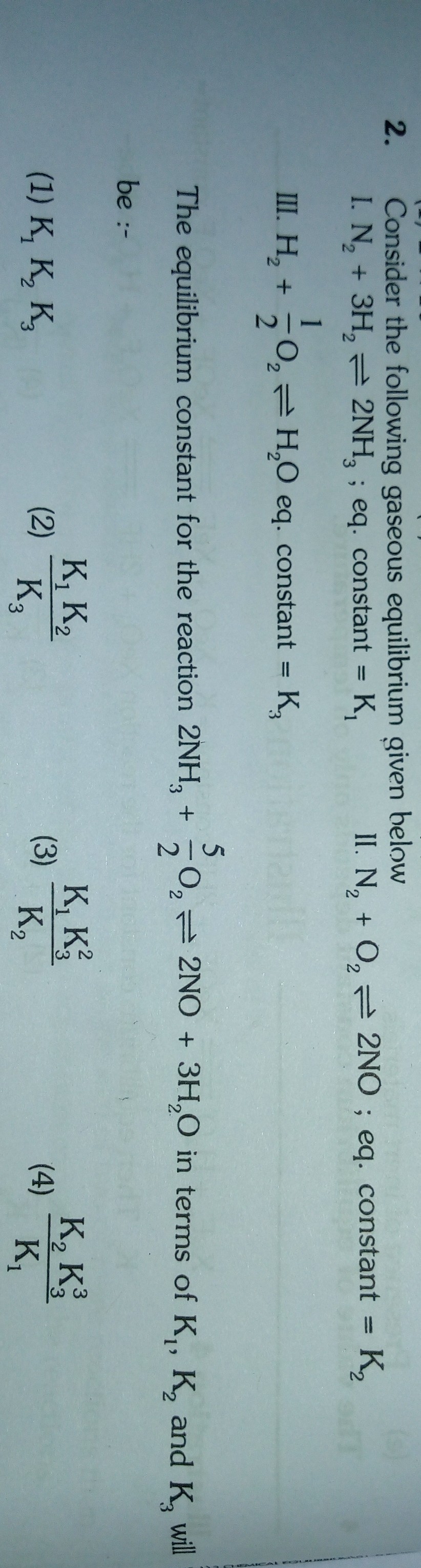 Question image for The equilibrium constant g or the reaction Given